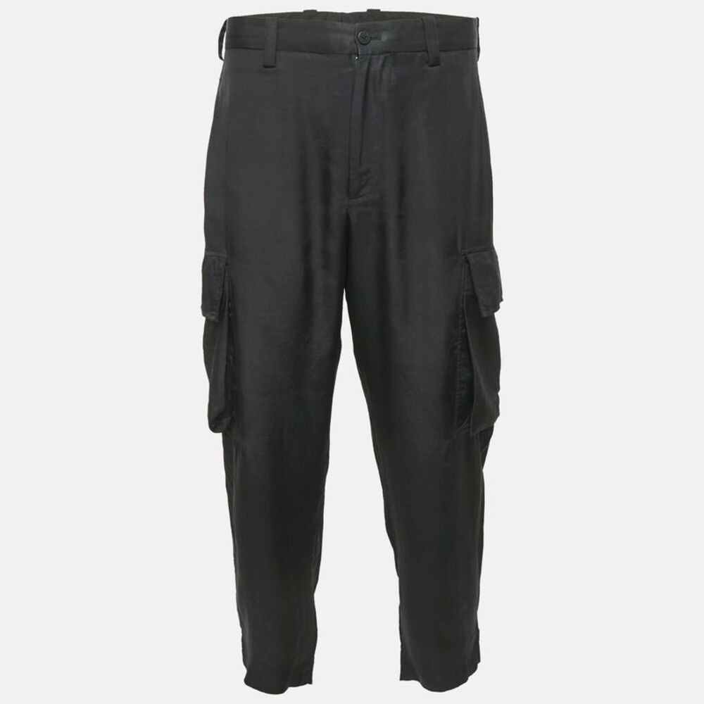 Neil Barrett Black Gabardine Loose Fireman Cargo Trousers Xl